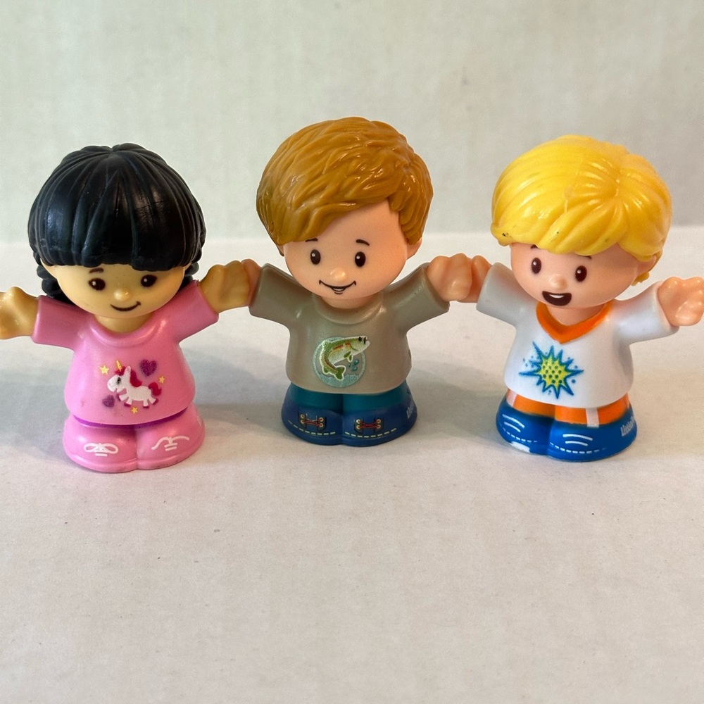 Mattel Little People Figures Brown Hair Boy Blonde Boy Black Haired Girl Braids